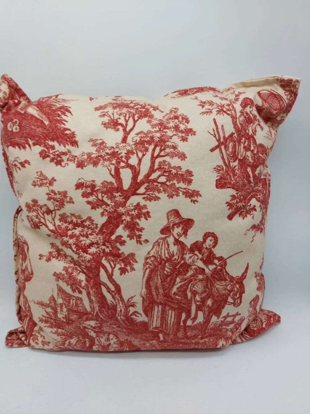 Throw Pillow Classic Toile Red Cream Life French Country Scenes Square 15